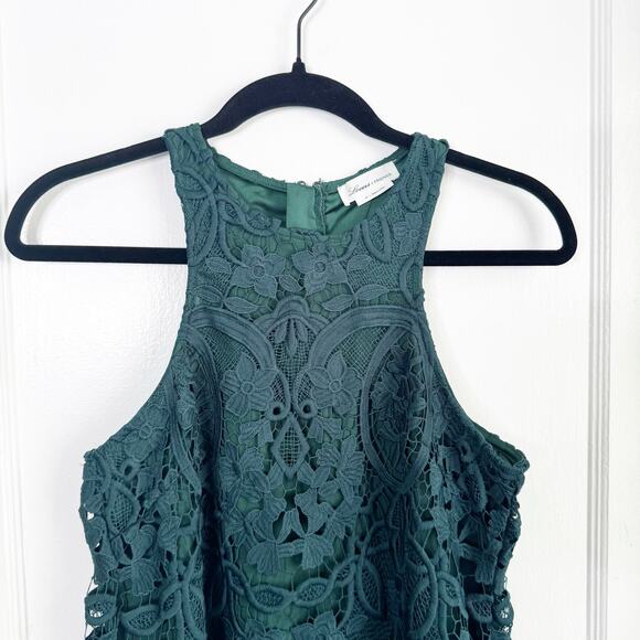 Lovers & Friends x Revolve Caspian Shift Dress Hunter Green Lace Racerback XS - Picture 4 of 14